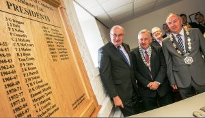 Picured at the unveiling of the Presidents Board at the Kilkenny Chamber's offices are Minister Phil Hogan T.D., Deputy Mayor Councillor Joe Reidy and Kilkenny Chamber President Donie Butler.